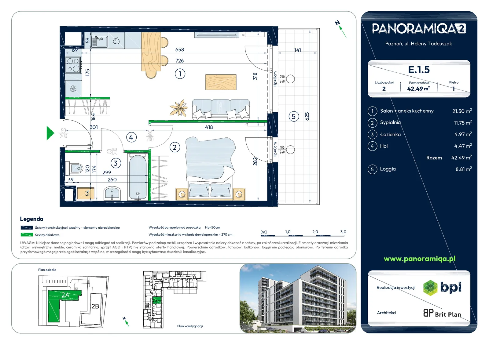 Zdjęcie 9 z 9 — Nowe mieszkanie 2-pokojowe (42.49 m²) w Poznaniu, Rataje — Panoramiqa 2a