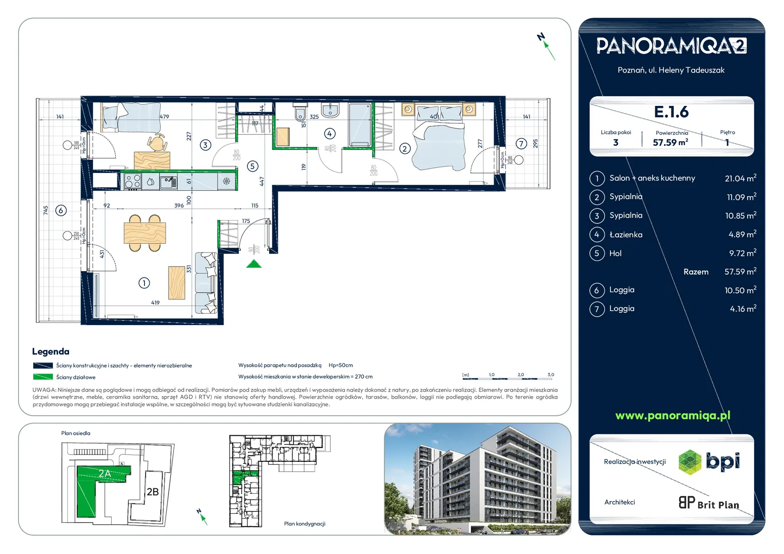 Photo 9 of 9 — New 3-room apartment (57.59 m²) in Poznan, Rataje — Panoramiqa 2a